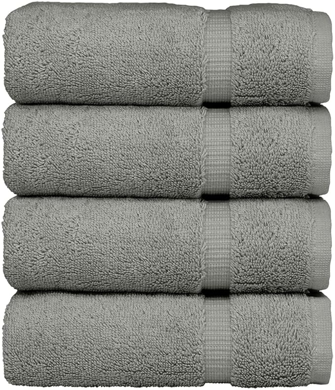 Luxury Hotel & Spa Ultra Soft Hand Towels 100% Turkish Cotton - Gray - Set of 4