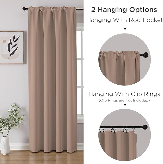CUCRAF Khaki Blackout Curtains 84 inch Length 2 Panels Set, Rod Pocket Room Darkening Drapes for Bedroom Living Room, Insulated Thermal Light Blocking Window Curtain (W52 x L84 Inch)