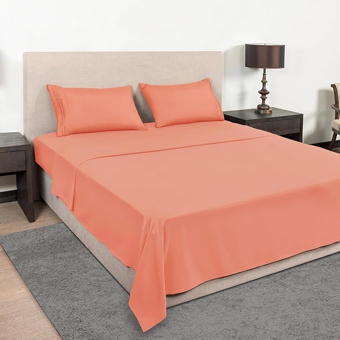 Mejoroom Twin Sheet Set - Hotel Collection Twin Sheets - Bedding Sheets & Pillowcases with Deep Pocket Fitted Sheet, Breathable, Wrinkle & Fade Resistant - 3 Piece(Coral)
