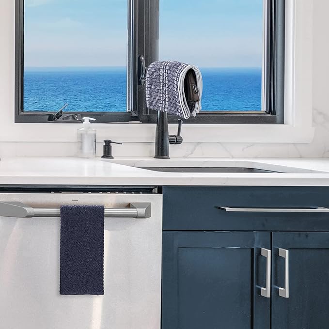 Nautica 100% Cotton Kitchen Towels | Super Absorbent Reusable Cleaning Cloths, Tea Towels, Hand Towels for Drying Dishes | Set of 3 | 18" X 28" | Navy/White Plaid