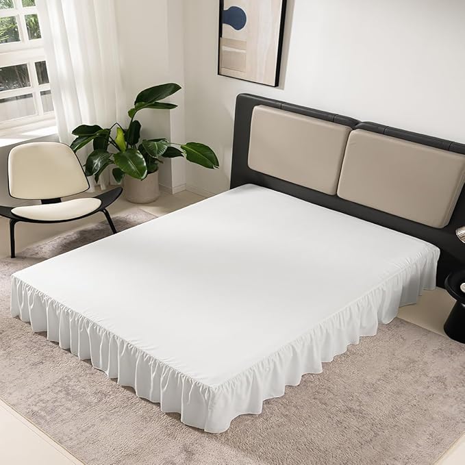 Ivory Bed Skirt Full Size Ruffled Bed Skirt with Split Corners, Full Bed Skirt 12 Inch Drop, Full Size Bed Skirt Ivory for Ruffled Bed Skirt with Split Corners, Bed Skirt Full Size