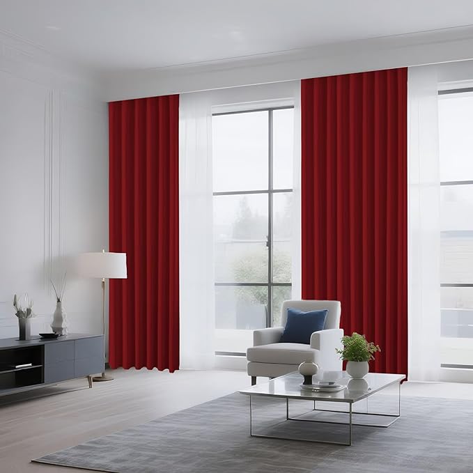 CUCRAF Red Blackout Curtains 54 inch Length 2 Panels Set, Rod Pocket Room Darkening Drapes for Bedroom Living Room, Insulated Thermal Light Blocking Window Curtain (W52 x L54 Inch)