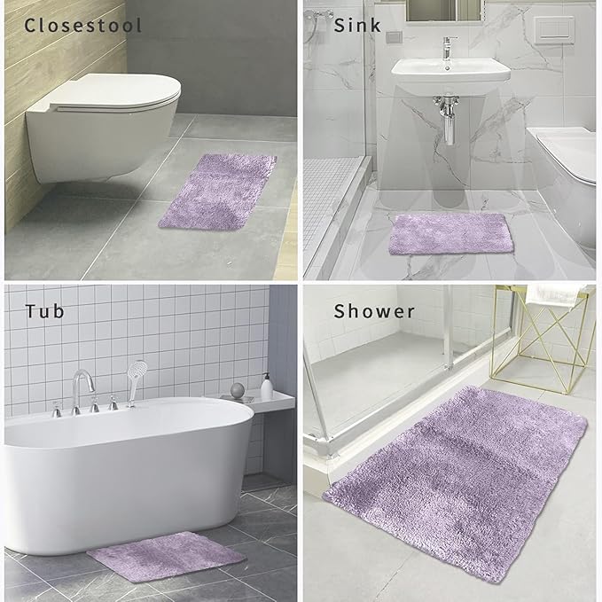 FIFU Bathroom Rugs 17" W x 24" L, Bath Mat for Bathroom, Bedroom, Laundry Room & Kitchen, Non-Slip Rubber Latex Backing, Extra Soft and Absorbent Microfiber Carpet, Machine Washable Rug, Lavender