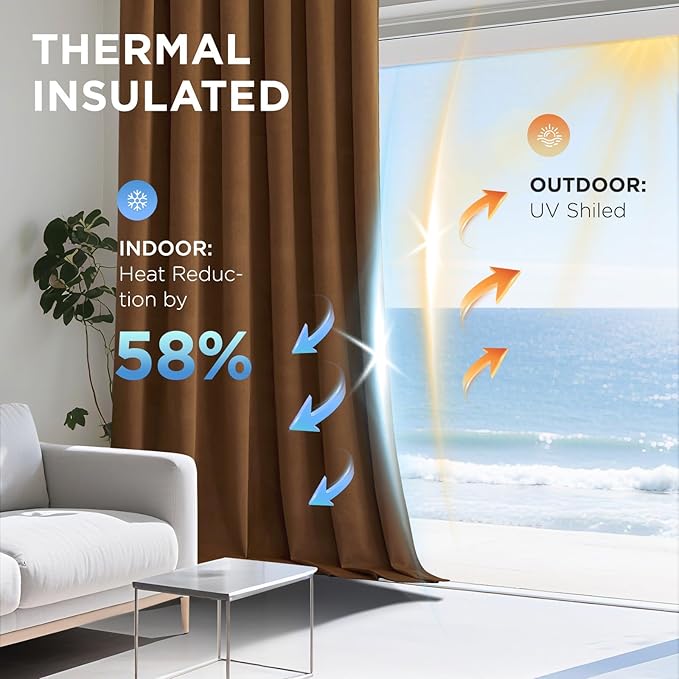 Joydeco Golden Brown 100% Blackout Curtains 72 Inch 2 Panels, Luxury Thermal Brown Velvet Curtains for Bedroom Living Room, Soundproof Blackout Window Drapes, Rod Pocket & Back Tab (52W x 72L)