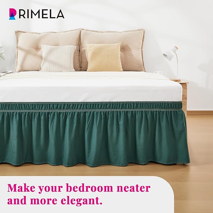 RIMELA Emerald Green Bed Skirt King Size 15 Inch Drop, Wrap Around Elastic Bedskirt, Dust Ruffle for Adjustable Bed Base Machine Washable Easy to Install Bed Skirts