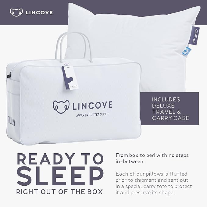 Lincove Cloud Natural Canadian Down Pillow, White Luxury Sleeping Pillow - 625 Fill Power, 500 Thread Count Cotton Shell, Made in Canada, King - Medium, 1 Pack