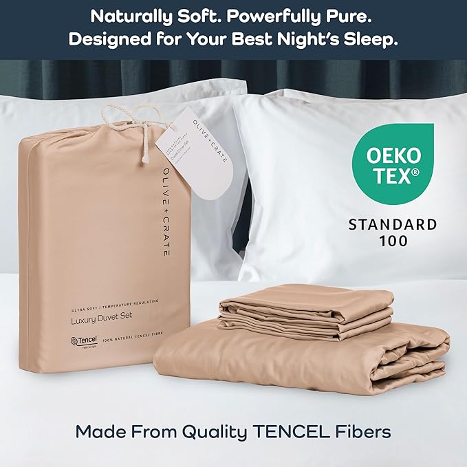 Olive + Crate Tencel Eucalyptus Cooling Duvet Cover Set - Hypoallergenic, Lyocell Tencel Duvet Cover - Temperature Regulating with Hidden Button Closure & Corner Ties - King Size [Terracotta Clay]