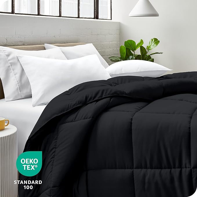 Bare Home Duvet Insert Comforter - Queen Size - Goose Down Alternative - Ultra-Soft - Premium 1800 Series - All Season Warmth - Bedding Comforter (Queen, Black)