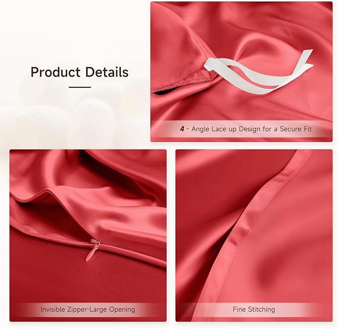 THXSILK 100% Pure Mulberry Silk Duvet Cover Set 3 Piece, 6A+ Grade Luxury Soft Bedding Silk Sheets for Hair and Skin, 1 Pcs Duvet/Quilt/Comforter Cover with 2 Zippered Pillowcases (Red, Full)