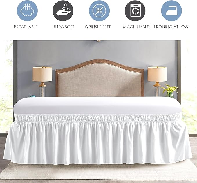 FreshCulture Queen Bed Skirt, Elastic Wrap Around Bed Skirt Queen Size, Bed Skirts for Adjustable Bed, Easy Fit with 18 Inch Drop Length, Hotel Quality Dust Ruffle for Queen Bed (White)