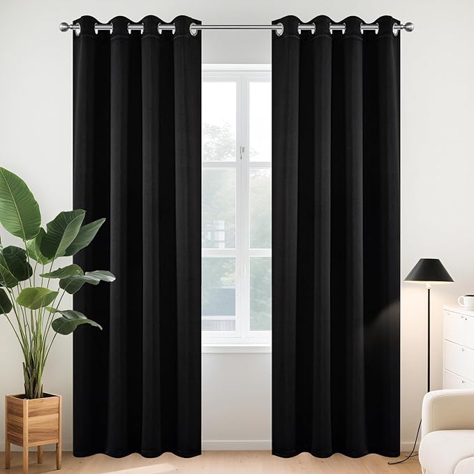 Joydeco Blackout Curtains 95 Inches Long 1 Panel, Thermal Insulated Long Curtains& Drapes 1 Piece, Room Darkening Grommet Drapes for Living Room Bedroom Window (W70 x L95 Inch, Black)
