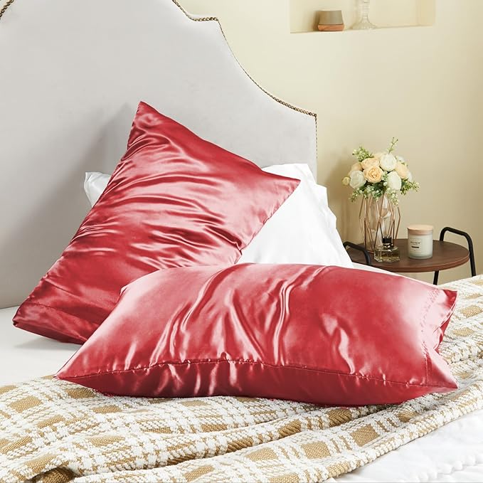 BEDELITE Satin Pillowcase for Hair and Skin, Super Soft and Cooling Similar to Silk Pillow Cases 2 Pack with Envelope Closure, Gift for Women Men(20"x26" Standard Size, Baked Apple)