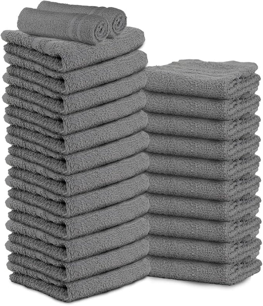 24 Pack Dark Grey Hand Towels 100% Cotton Spa Towel – 16x27 inches Highly Absorbable Facial Towels Gym, Hair, Face, Bulk Small Towels (Not Bleach Proof)