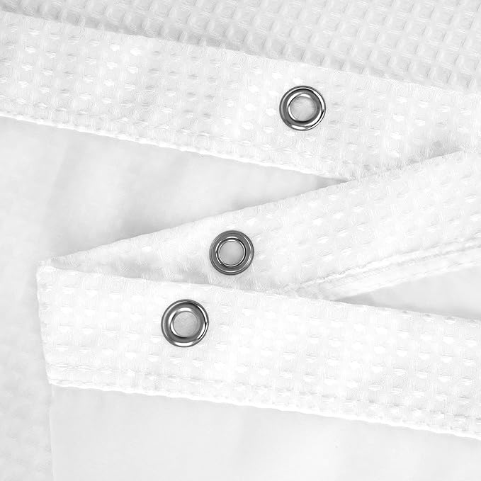 N&Y HOME 60 Inch Waffle Weave Shower Curtain with Snap-in Fabric Liner & 12 Metal Hooks Set - 60" x 72" Shower Stall Size, Hotel Style & Mesh Top Window, Machine Washable - White, 60x72