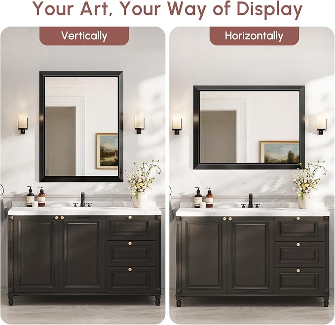 USHOWER Black Bathroom Mirrors for Over Sink, 30x40 Inch Beveled Rectangular Bathroom Vanity Mirror, Brushed Thick Aluminum Framed, Anti-Rust, 4mm Copper-Free Silver Wall Mirror