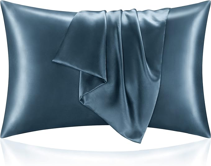 BEDELITE Satin Pillowcase for Hair and Skin, Super Soft and Cooling Similar to Silk Pillow Cases 2 Pack with Envelope Closure, Gift for Women Men(20"x36" King Size, Bluesteel)