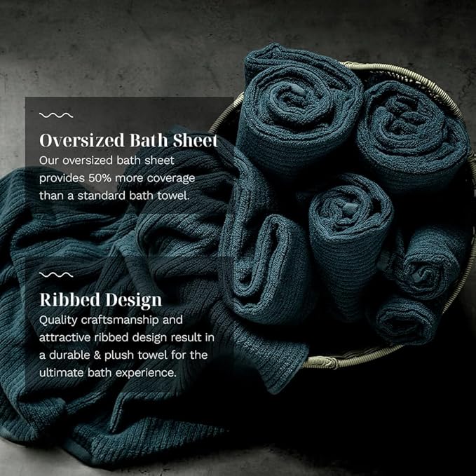 LUXOME Luxury Performance 6-Piece Bath Towel Set | Dual-Loop Design | Ultra Soft | Highly Absorbent | Quick Drying | Ocean