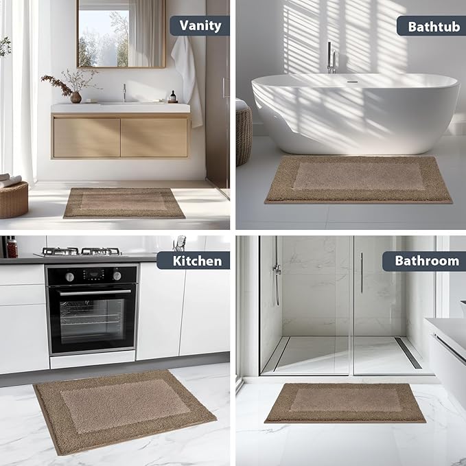 Bathroom Rugs 24" x 36", Non-Slip Extra Soft Absorbent Bath Rugs, Machine Washable Quick Dry Bath Mats for Bathroom Floor, Shower, Bathtub and Sink, Grayish Brown & Coffee