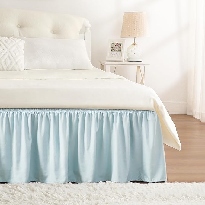 RIMELA Grayish Blue Bed Skirt King Size 18 Inch Drop, Wrap Around Elastic Bedskirt, Dust Ruffle for Adjustable Bed Base Machine Washable Easy to Install Bed Skirts