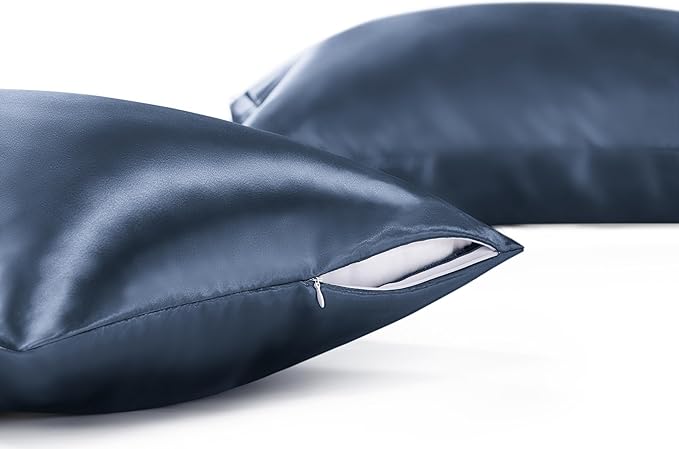 Bedsure Satin Pillowcase with Zipper, Similar to Silk Pillow Cases 2 Pack, Satin Pillow Cases Queen, Silky & Soft Blue Pillow Covers for Hair and Skin, Gifts for Women Men, 20x30 Inches