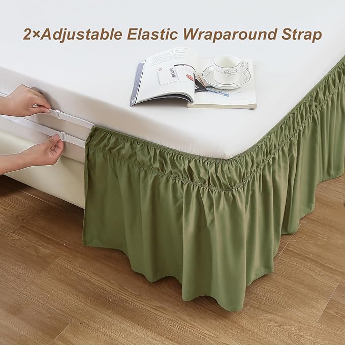 MEILA Full Bed Skirt, Wrap Around Ruffle Bed Skit for Full Beds with 14 inch Drop, Elastic Dust Ruffles Easy Fit Wrinkle & Fade Resistant, Sage