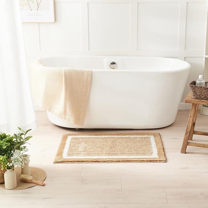 CozeCube Bath mats for Bathroom Non Slip, Fluffy Absorbent Microfiber Bath mat Washable, Aesthetic Bathroom Rugs, Long Beige Bath Runner, Beige, 59" x 24"