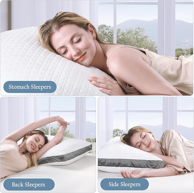 Tencel Queen Bed Pillows, Shredded Memory Foam Pillows, Adjustable Bed Pillow for Sleeping, 20"x30" Cooling Tencel Circular Knit Pillows for Side, Back, Stomach Sleepers（Pack of 1）