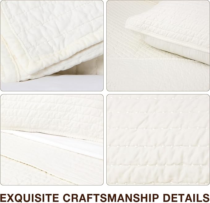 ELEGANT LIFE HOME Velvet Quilt Twin Reversible Royal Cotton Velvet Pic-Stitch Bedding Quilt - Twin - 68'' x 90'', Ivory