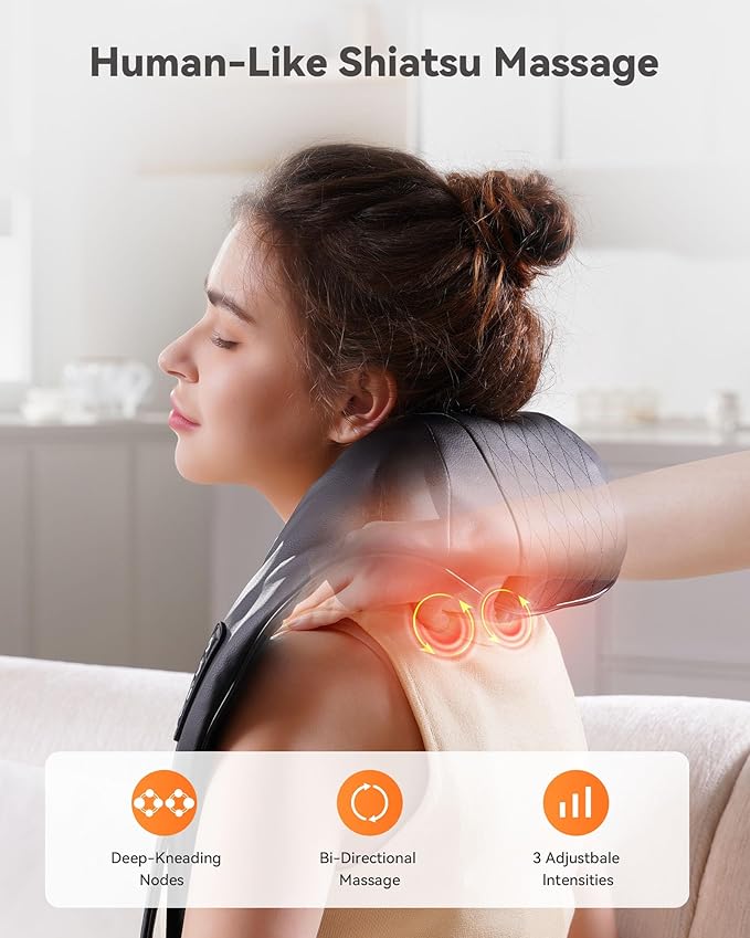 Shiatsu Neck and Back Massager, Corded Electric Neck Massager with Heat for Pain Relief Deep Tissue 4D Kneading Shoulder Massager Pillow for Whole Body Relaxation, Gifts for Mom Dad Women Men