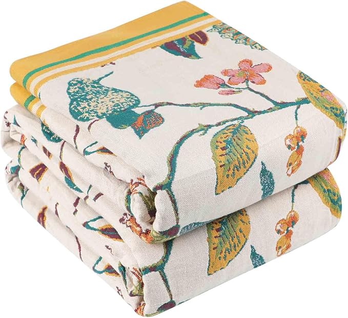 Qidordour Boho Throw Blanket, 60"x80" Muslin Blankets, 100% Organic Cotton Blanket for Couch Sofa, Lightweight Quilt, All Season Bed Throw, Farmhouse Home Decor, B-Hummingbird Fruit