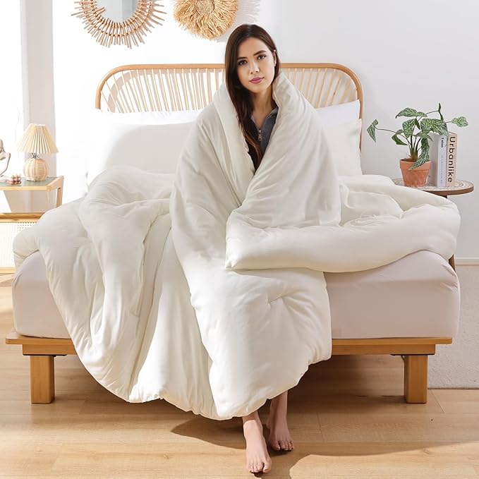 ROSGONIA Comforter Full Size for Girls Boys Teens Ivory, 3pcs (1 Boho Comforter & 2 Pillowcases) Soft Lightweight Dorm Bedding All Season Bed Set