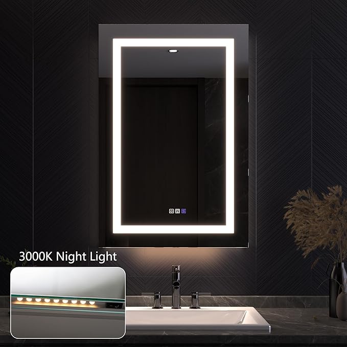 Lighted Medicine Cabinet with Mirror 24"x36" Recessed LED Medicine Cabinet Mirror, Front&Backlit, Anti-Fog, Stepless Dimming, 3-Color Temperatures, Magnifier, 2 Outlets, Storage Shelves, Left Hinge