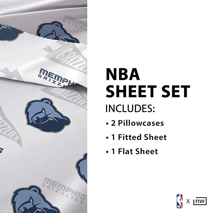 Northwest Officially Licensed Memphis Grizzlies NBA Twin Size Sheet Set – Soft Team Logo Bedding for Dorms, Bedrooms, Fan Caves & Game Day Style
