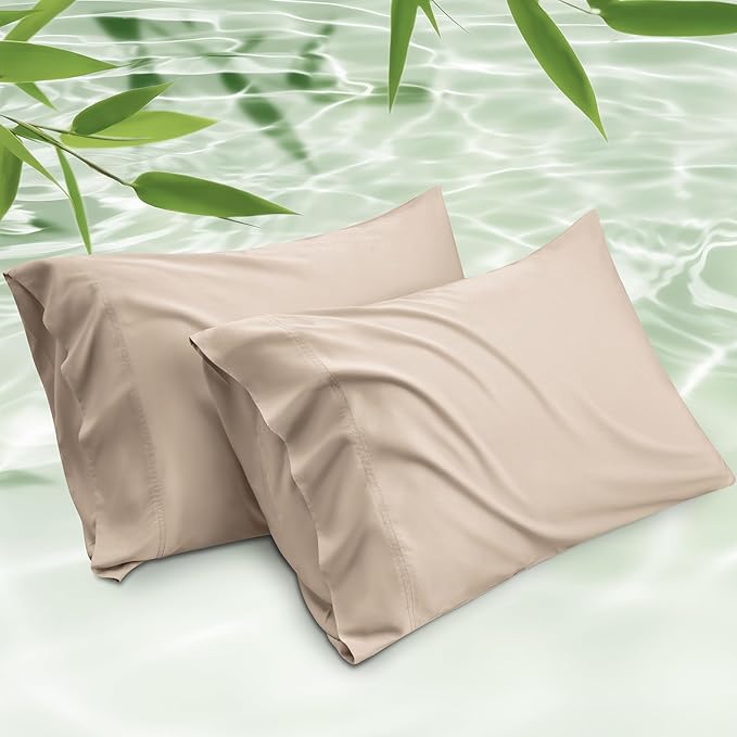Bedsure Pillow Cases Standard Size, Cooling Pillow Cases, Rayon Derived from Bamboo Khaki Pillowcases Standard Set of 2, Breathable & Soft Bedding Pillow Covers with Envelope Closure, 20x26 Inches
