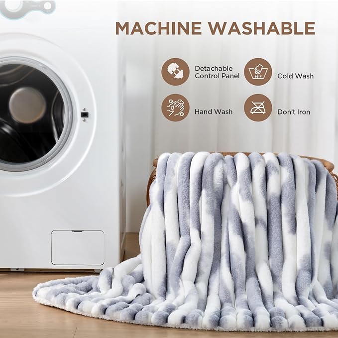 Westinghouse Electric Blanket Queen Size, Soft Luxury Faux Fur & Sherpa Heated Blanket with 10 Heating Levels & 1-12 Hours Auto Off, Fast Heating Blanket, Machine Washable, 84x 90 Inch Blue Gray