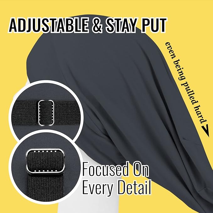 Satin Lined Sleep Cap Bonnet for Curly Hair and Braids, Stay On All Night Hair Wrap with Adjustable Strap for Women and Men, Black Grey, Pack of 1
