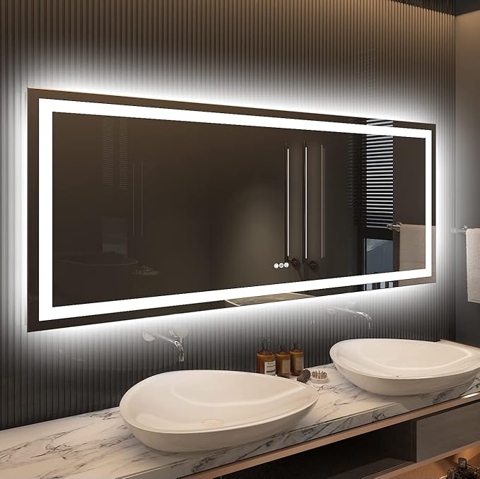 Amorho 60" X28" LED Bathroom Mirror, Backlit + Front-Lighted Vanity Mirror for Wall, Dimmable Makeup Mirrors, Anti-Fog, Memory, 3 Colors Lighting, Shatterproof, ETL Listed