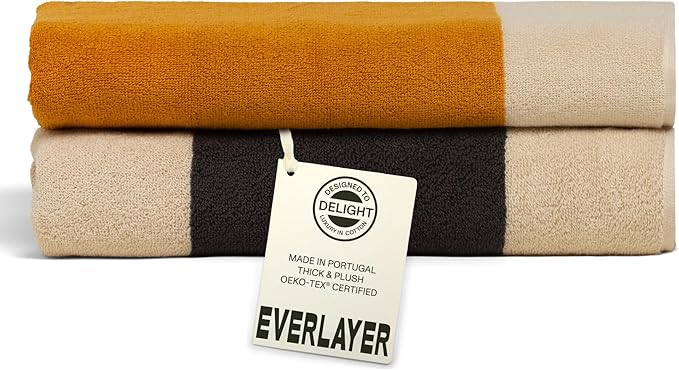 Towels - Ultra Soft, Thick and Plush, Reversible - 2 PC Luxury Bath Towels (27.5"x 54"), 550 GSM,100% Combed Cotton, Made in Portugal, Perfect for Home and Bathroom,Amber Charcoal-Janus