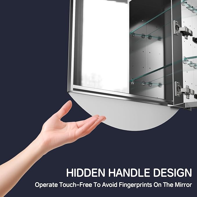Medicine Cabinet 20" x 32", Bathroom Medicine Cabinet with Mirror, Recessed Medicine Cabinets with Adjustable Shelves, Soft-Closing Door, and Aluminum Alloy Frame - Reverse Installation, Silver