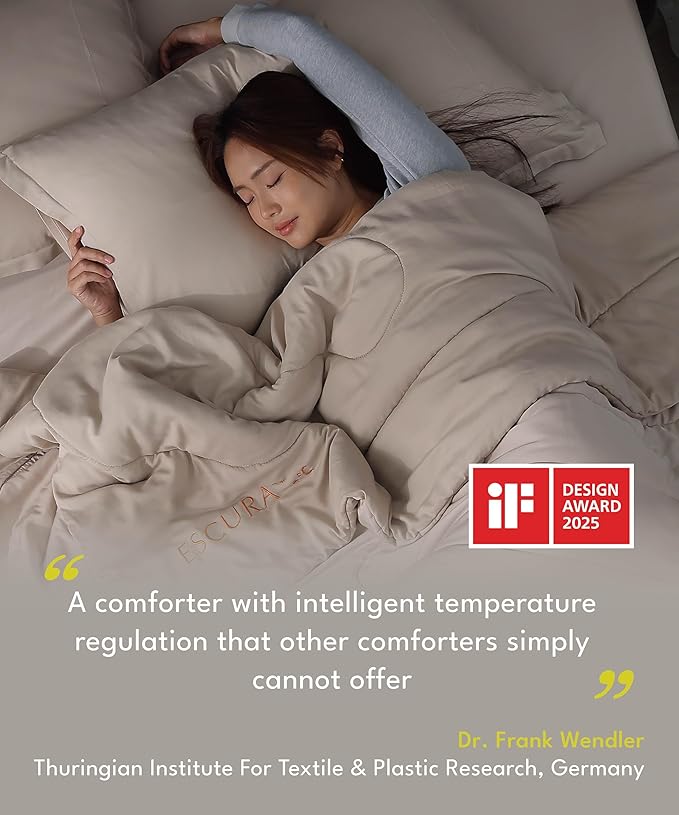 ESCURA Tw® Climate Control Comforter, King/Cali King, German Patented PCM Down Alternative All-Season Design for Hot Sleepers & Night Sweats, Bamboo Lightweight Breathable Hypoallergenic Blanket
