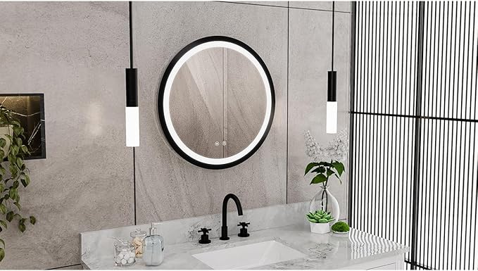 DreamLine Brilliance 24 in. H x 24 in. W Circular Light-up Mirror, Matte Black