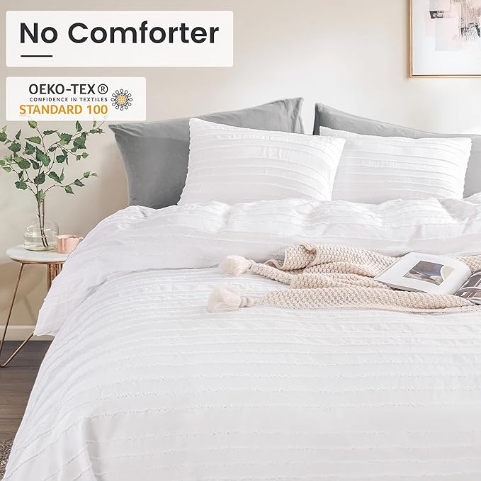 NEXHOME PRO Twin Duvet Cover, White 2 Pieces Boho Tufted Twin Size Duvet Cover Set, Soft and Lightweight Microfiber Comforter Cover Set for All Season (White Twin, 66 x 90)-No Comforter