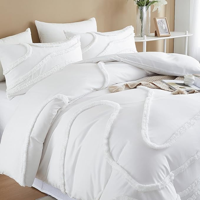 Cupocupa King Size Comforter Set;Beige Comforter Boho Tufted Lightweight Bedding Sets 3PCS Comforter Soft Jacquard Comforter with 2 Pillow Cases for All Season