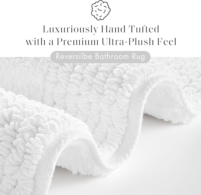 Madison Park Splendor Reversible 100% Cotton Tufted Bathroom Rug-3000 GSM Hotel Quality Luxurious Plush Medium Pile Bath Mat Absorbent, Quick Dry, Shower Room Décor, 20x30, White