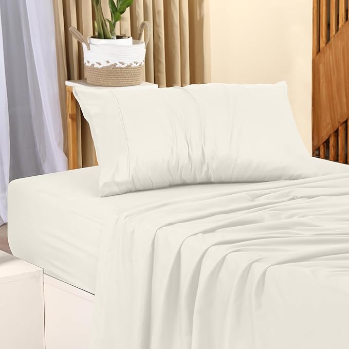 Utopia Bedding Twin Sheet Set – 3 Piece Bed Sheets for Twin Size Bed, Soft and Breathable Microfiber, Includes 1 Fitted Sheet, 1 Flat Sheet and 1 Pillowcase (Ivory)