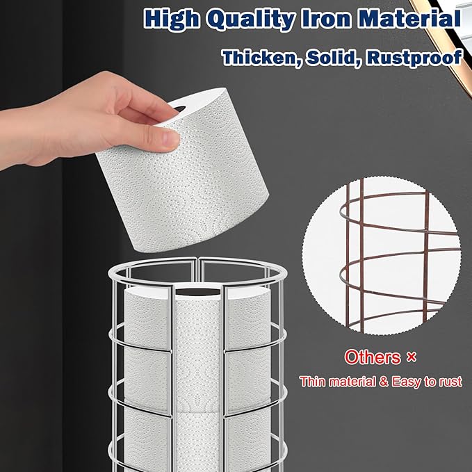 NearMoon Toilet Paper Organizer Stand, Free Standing 3 Rolls Tissue Storage, Metal Bathroom Accessory, Rustproof Toilet Roll Holder for Kitchen Countertop Inside Cabinet Shelf(Metal Base, Chrome)