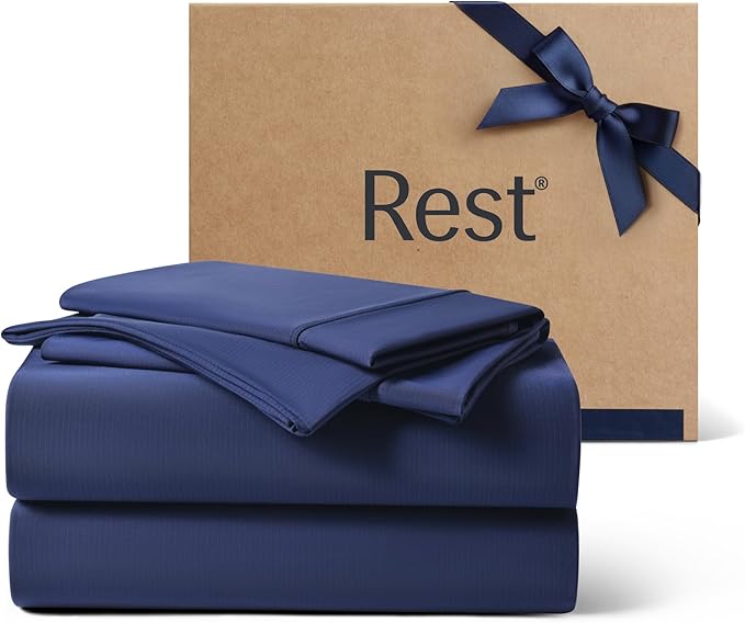 REST® Evercool®+ Cooling Sheet Set, Queen Size, Midnight Blue, Breathable Bed Sheets for Hot Sleeper and Night Sweats, with Pillowcases, with Ionic+ Self-Cleaning Silver Yarn for Sensitive Skin, 4PCS