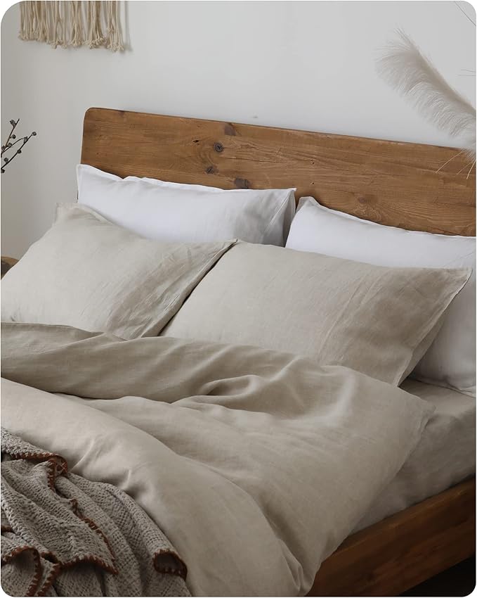 XZ XIFA Linen Pillowcases King - Pack of 2-100% Natural Washed French Flax, Breathable, Durable, Textured Envelope Pillowcases - Linen, 20'' x 40''