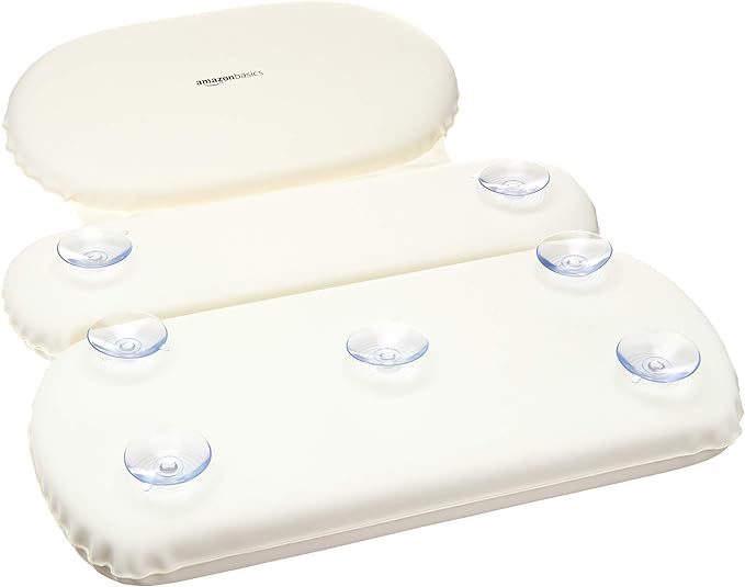 Amazon Basics Bath Tub Neck Pillow with Suction Cups, Waterproof, 3-Panel, Off-white