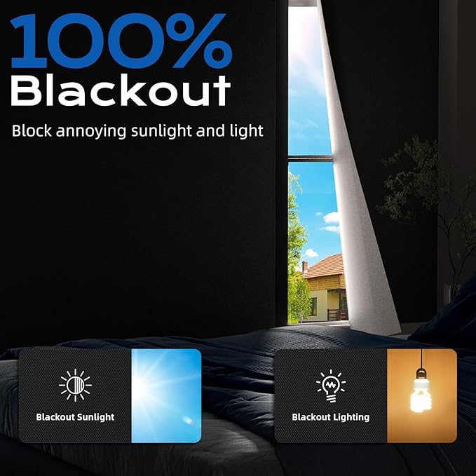 Blackout Curtains for Bedroom, 100" x 58" Portable Black Out Blinds with 20 Sets Hook & Loop Strips for 100% Blackout Window Film, Temporary Black-out Shades for Windows Cover Nursery Travel RV-Blacks
